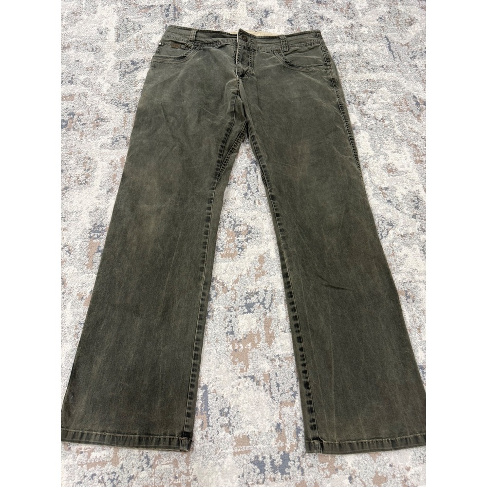 Kuhl DLux Mens 34x32 Olive Green Vintage Patina Dye Gusseted Pants
